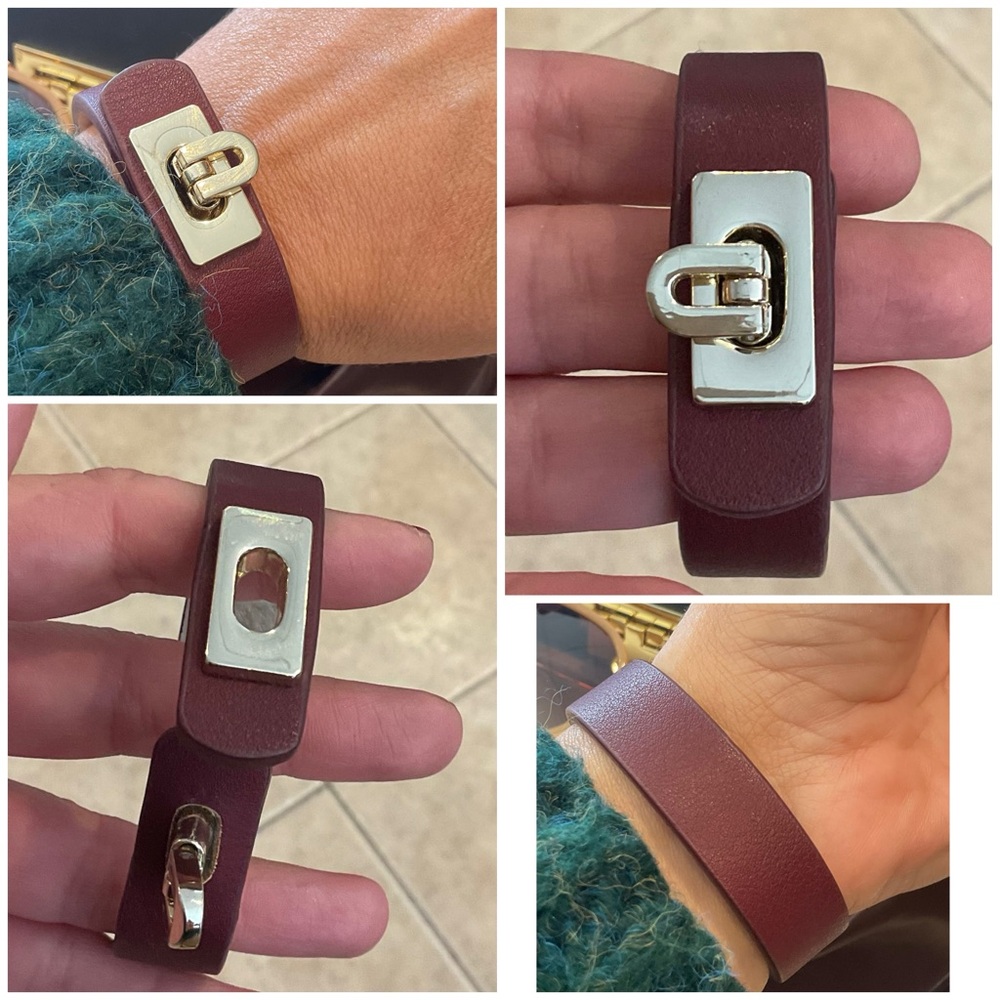 Burgundy Leather Turn Lock Clasp Bracelet